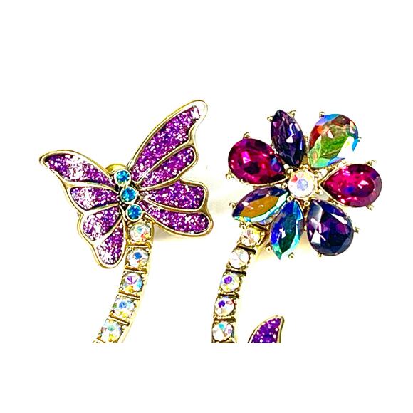 Betsey Johnson EARRINGS Dangle Drop Butterfly Flower Crystal Stone Stud Posts - Picture 2 of 7